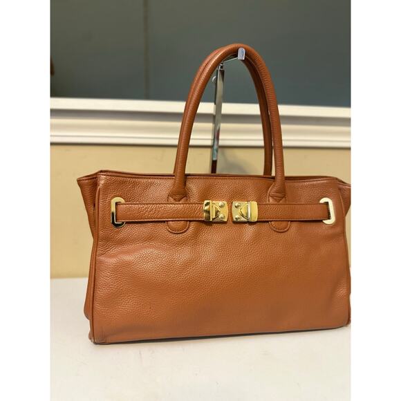 Onna Erhlich Bag Tan Cowhide Pebbled Leather Maya Satchel Tote Handbag - Picture 4 of 13